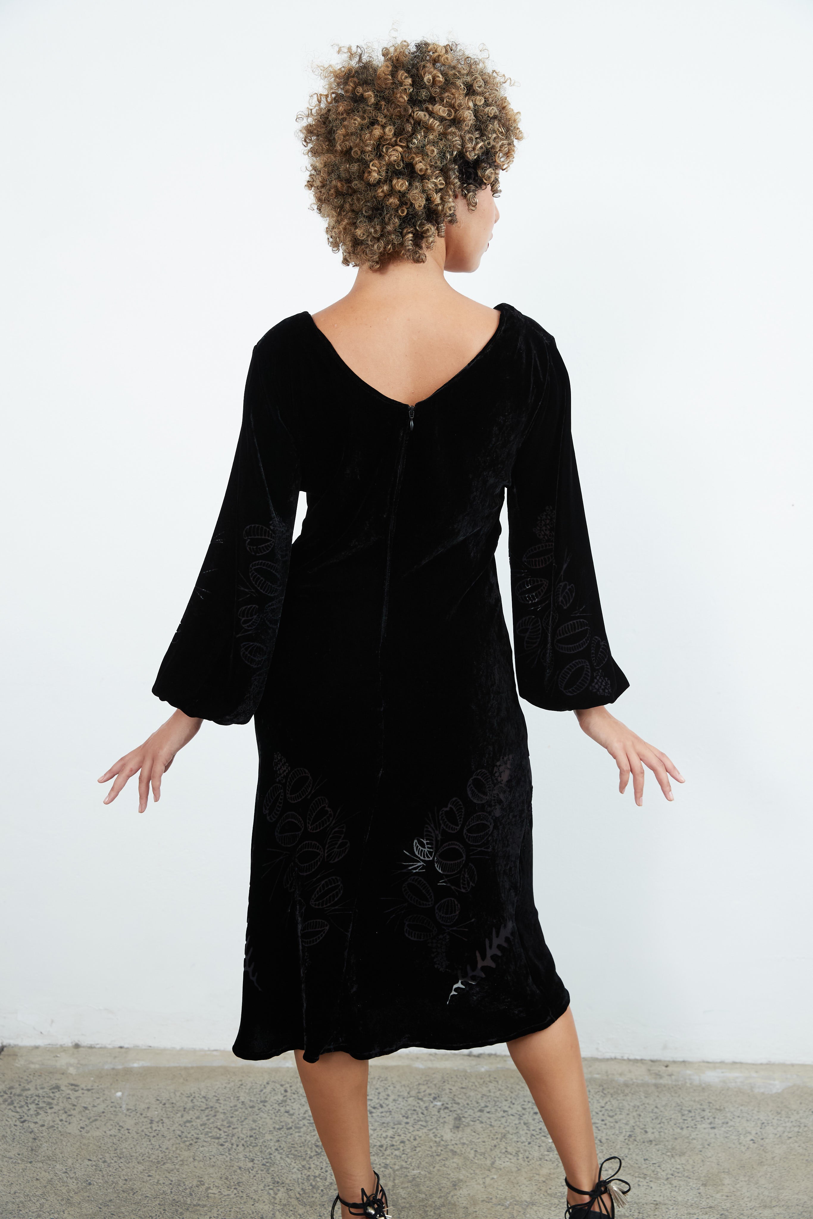Rose devore dress back view