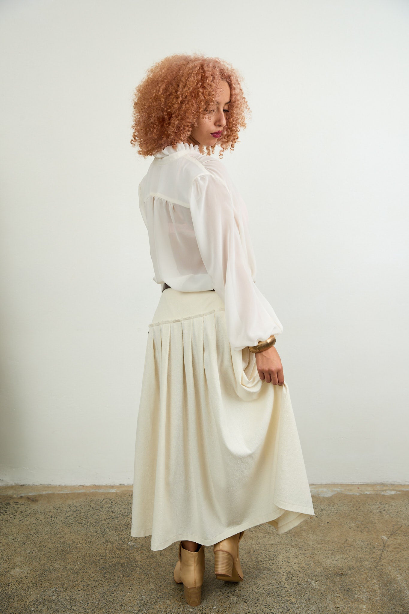 Danae silk pleated skirt, natural