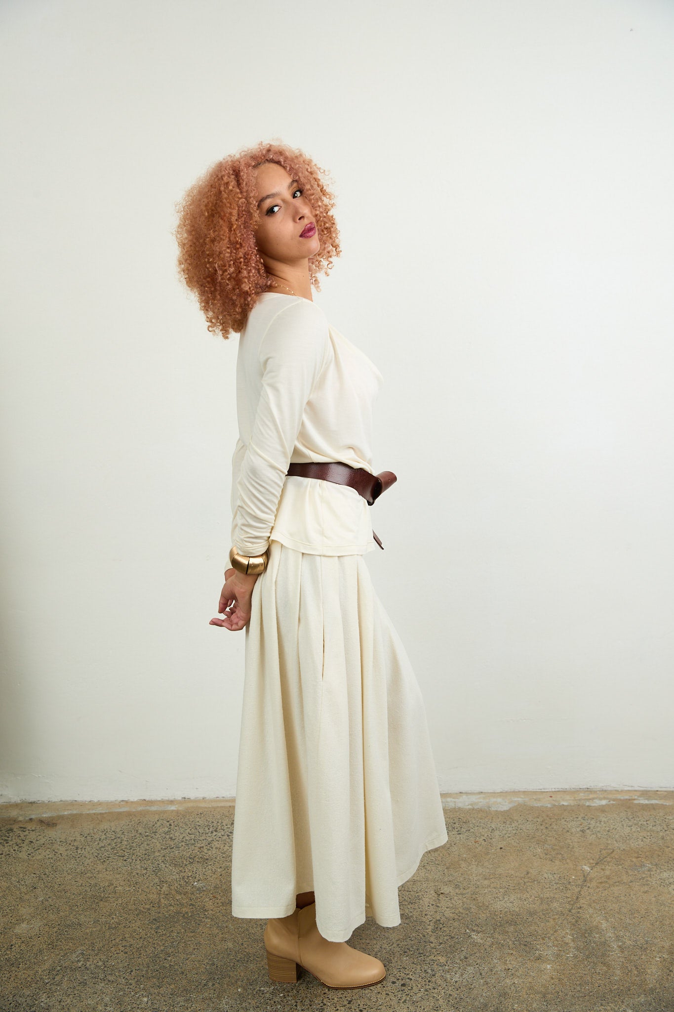 Danae silk pleated skirt, natural