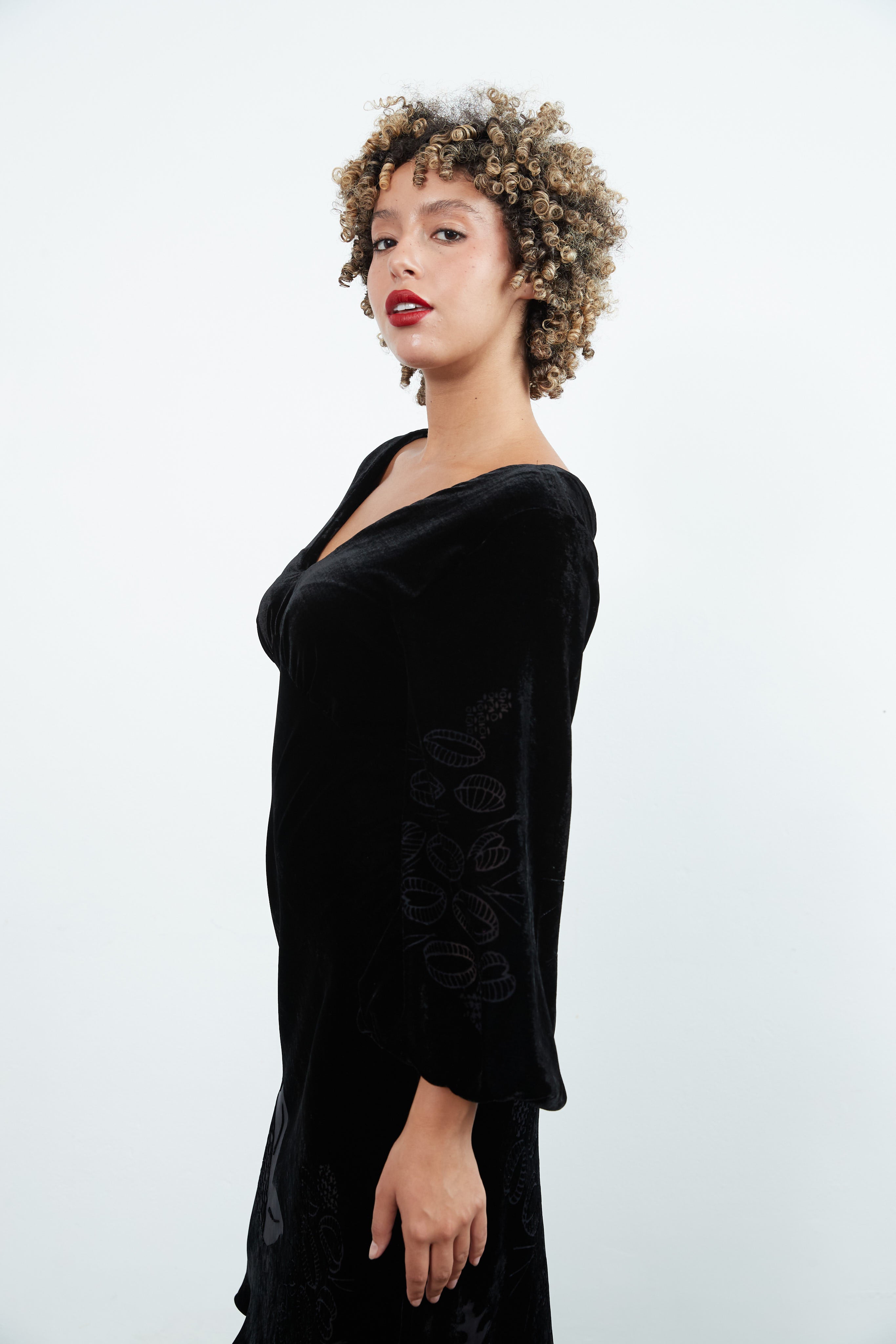 Devore dress with long sleeves