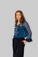 Ariadne silk blouse in storm blue
