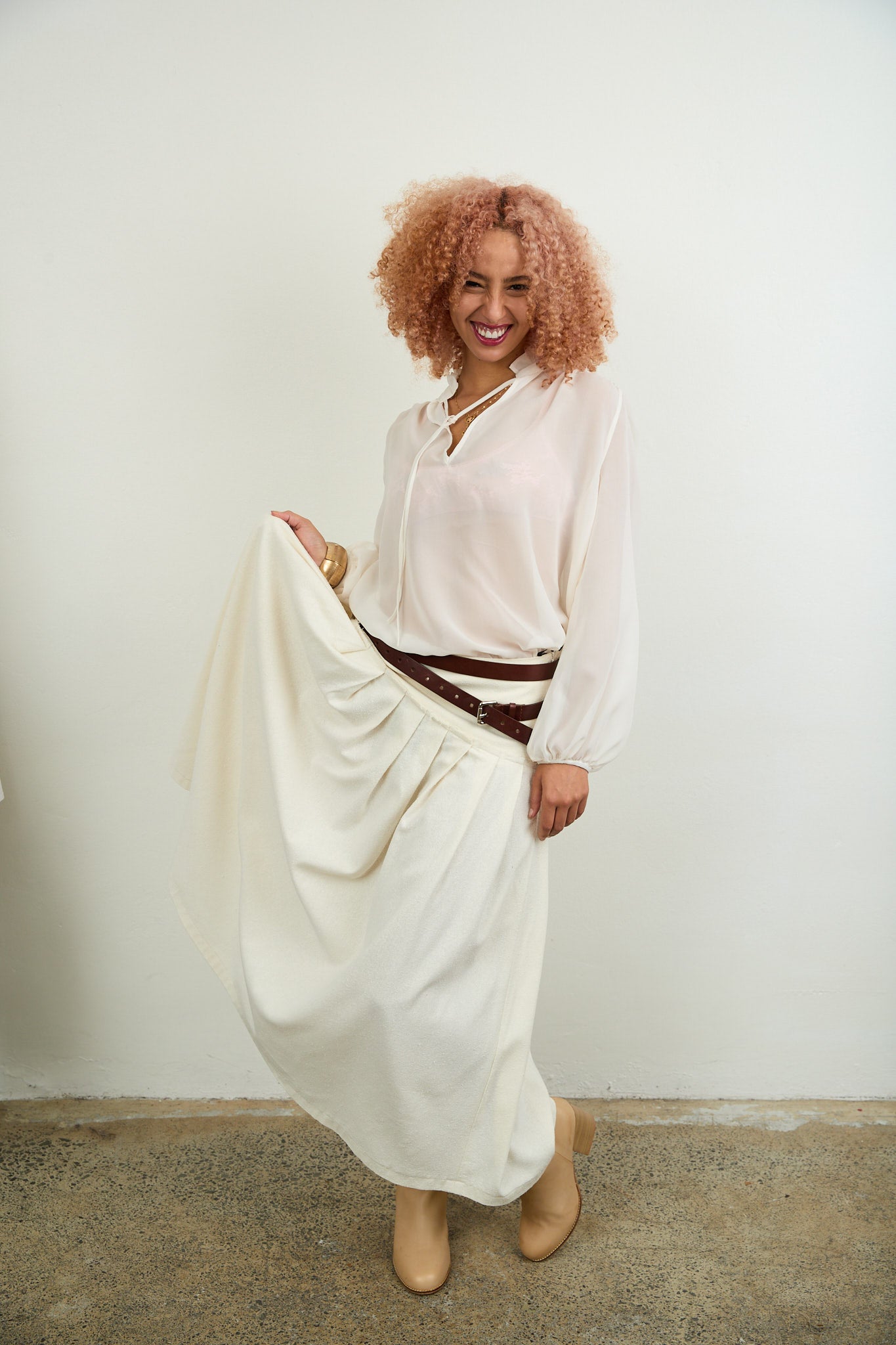 Danae silk pleated skirt, natural