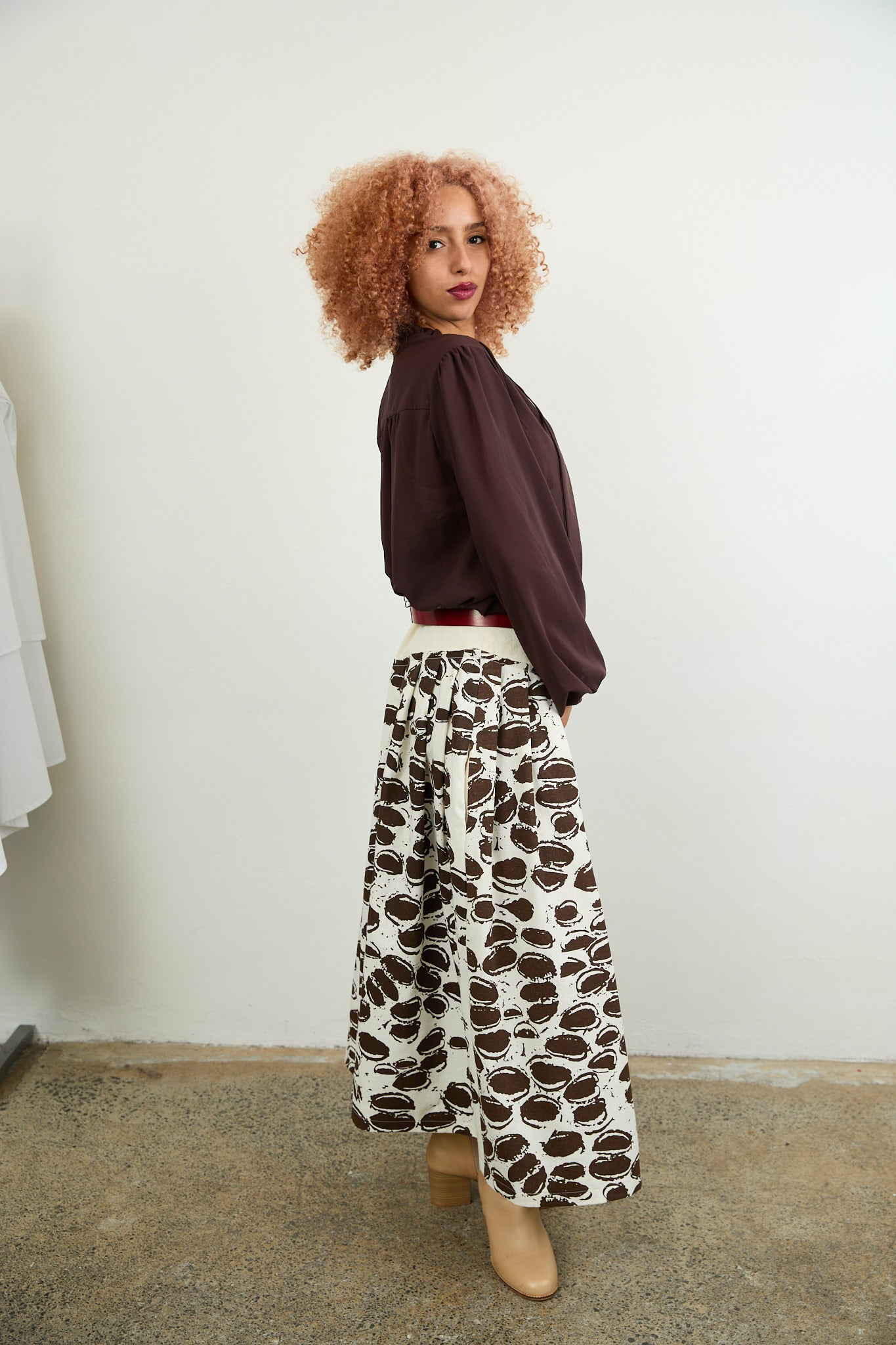 Danae silk pleated skirt, printed