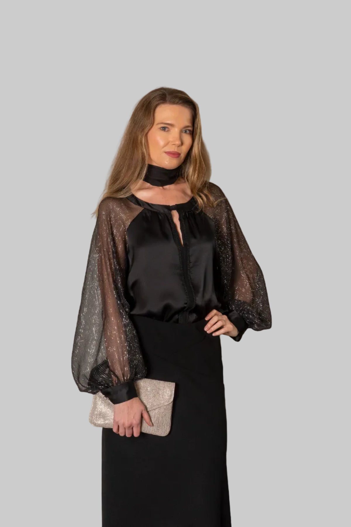 Lucinda blouse with draped scarf
