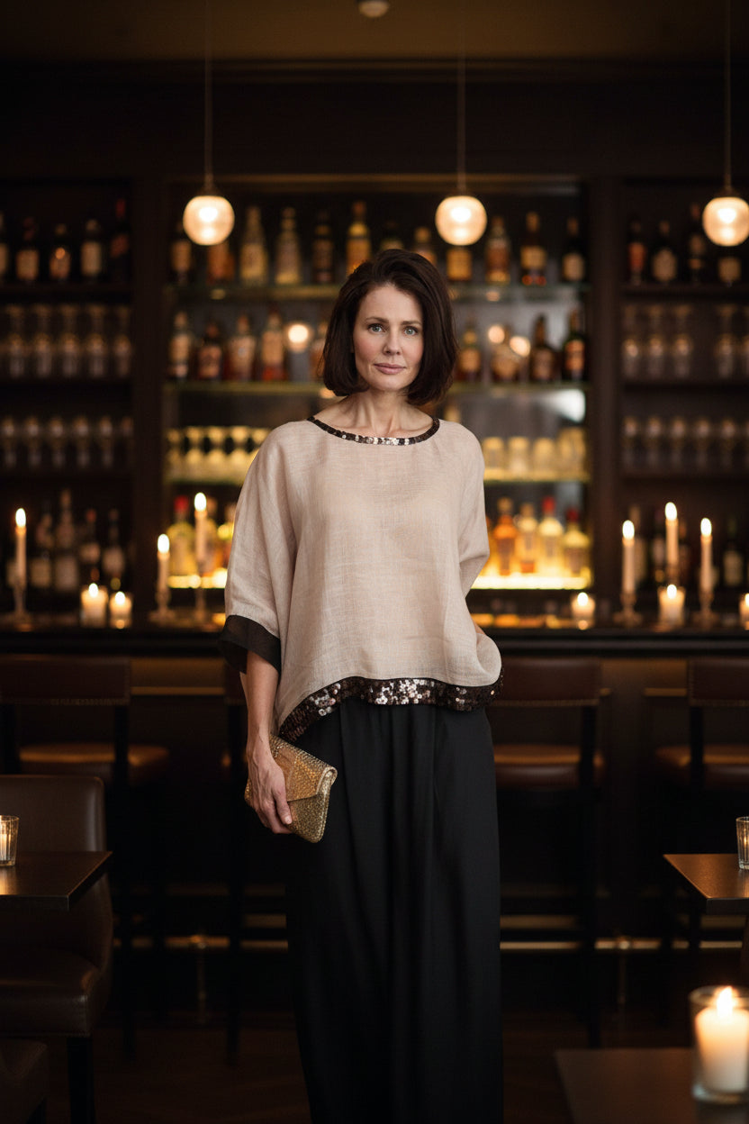Sequin trimmed Lucy linen top
