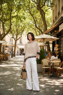 Lucy linen top and white Bacall pants
