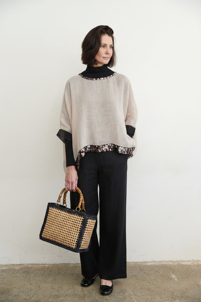 Lucy Linen top styled with linen pants