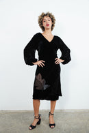 Black velvet dress with devore detail