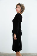 Black devore dress side view